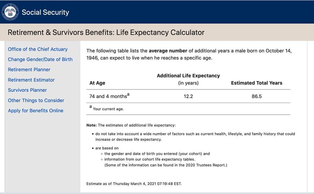 life expectancy calendar